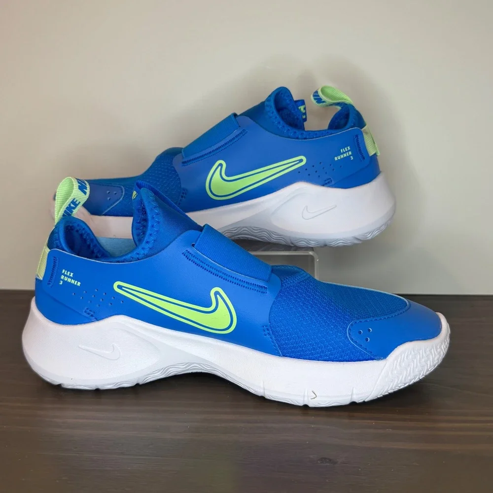 Nike Flex Runner 3 GS Slip On Running Shoes Photo Blue Vapor Green 5Y New